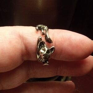 Silver Tone Cat Stretching Ring OS